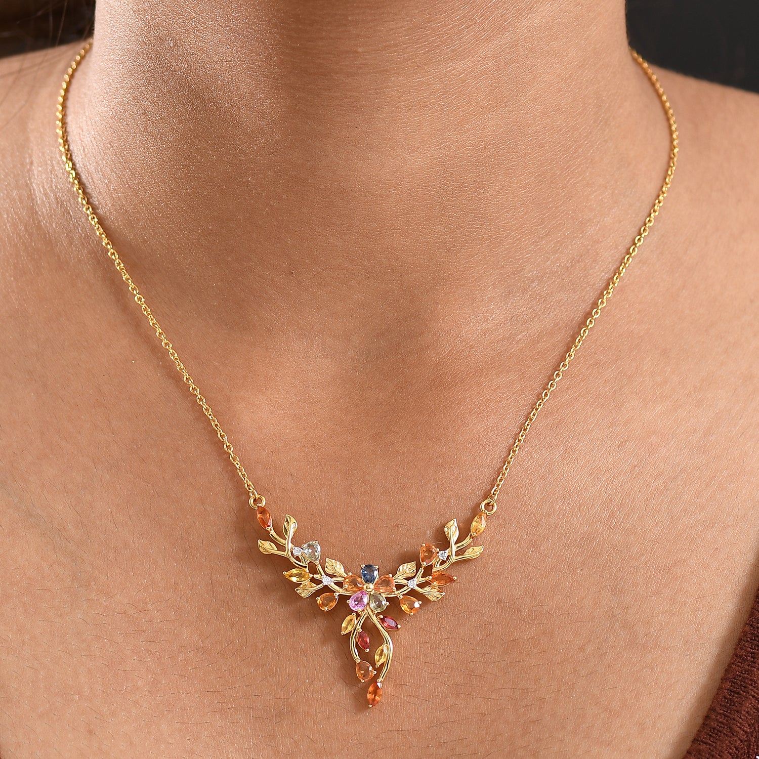 D'Joy AA Rosa Saphir, Mehrfarbig Saphir Halskette ca. 45 cm 925 Silber 750 Gelbgold Vermeil ca. 3,11 ct.