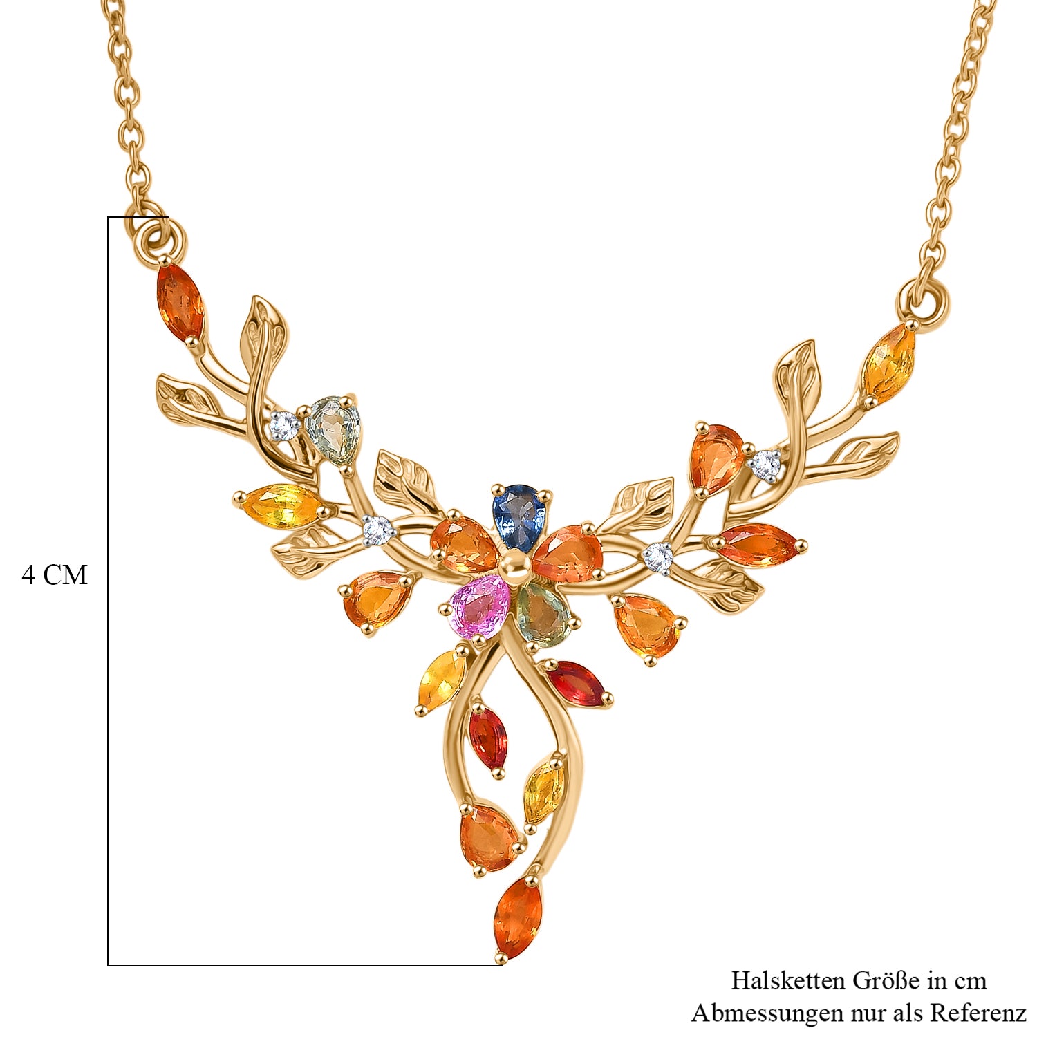 D'Joy AA Rosa Saphir, Mehrfarbig Saphir Halskette ca. 45 cm 925 Silber 750 Gelbgold Vermeil ca. 3,11 ct.