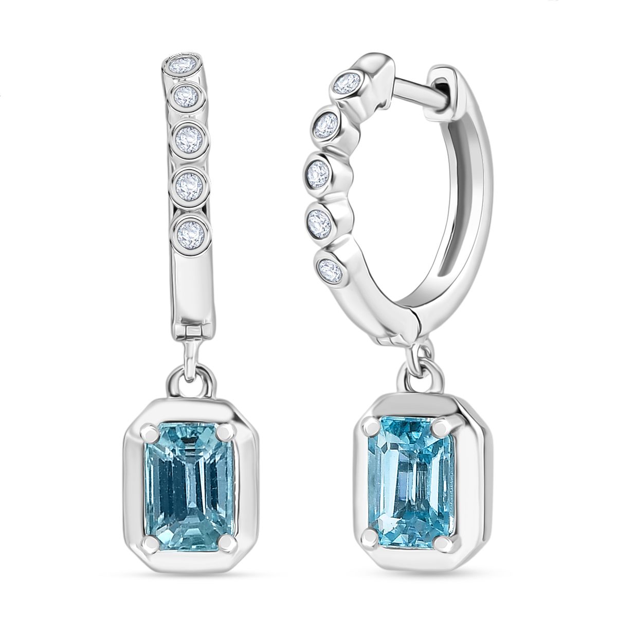 D'Joy AAA Blauer Zirkon, Weißer Zirkon Ohrringe 925 Silber rhodiniert ca. 2,61 ct.