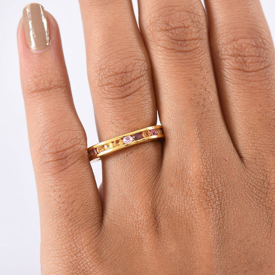 Mehrfarbiger Saphir Ring Nickelfreies Messing (Größe 17.00) ca. 0.96 ct