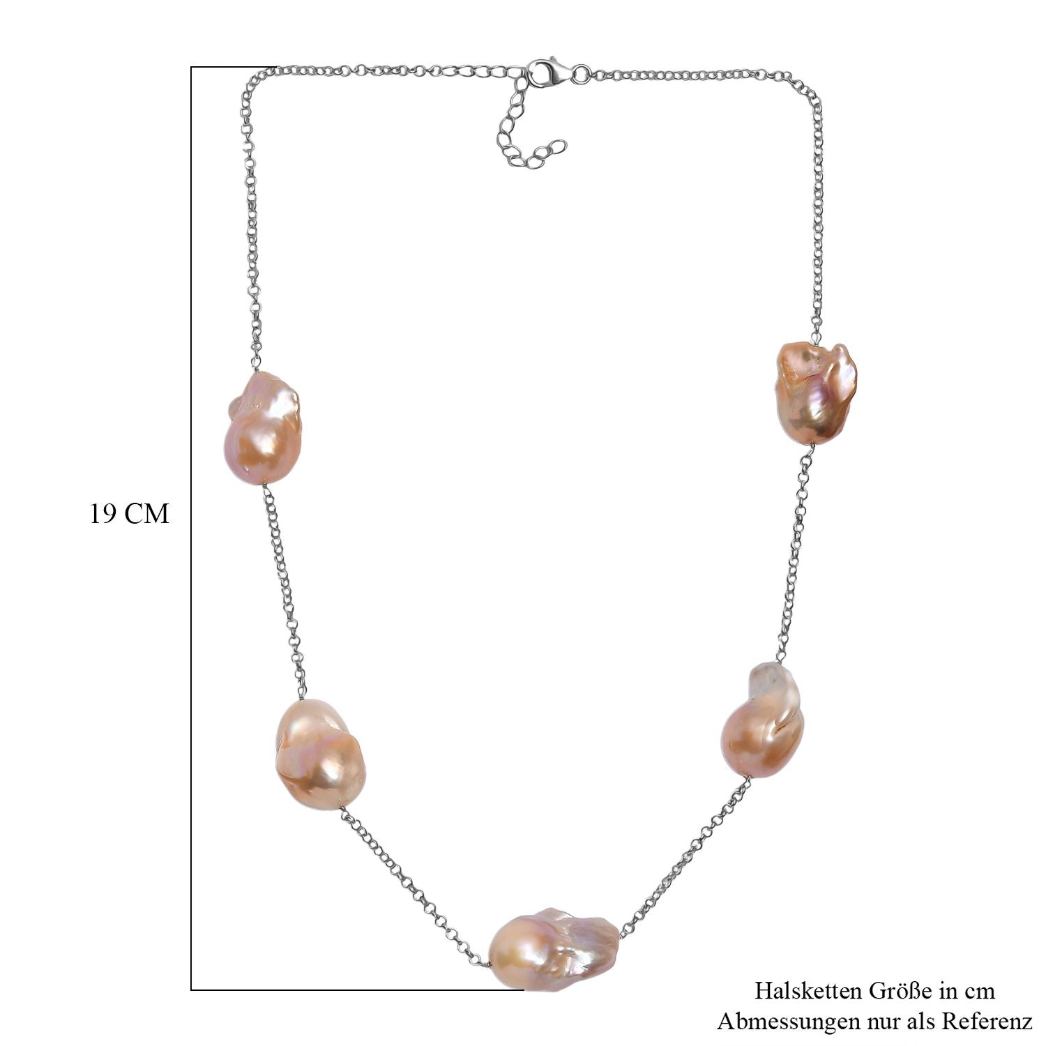 D'Joy AAA Barockperle 50cm Halskette, 925 Silber rhodiniert