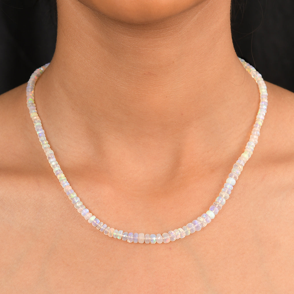 D'Joy AA Natürlicher, äthiopischer Welo Opal Halskette ca. 45 cm 925 Silber rhodiniert ca. 55,00 ct.