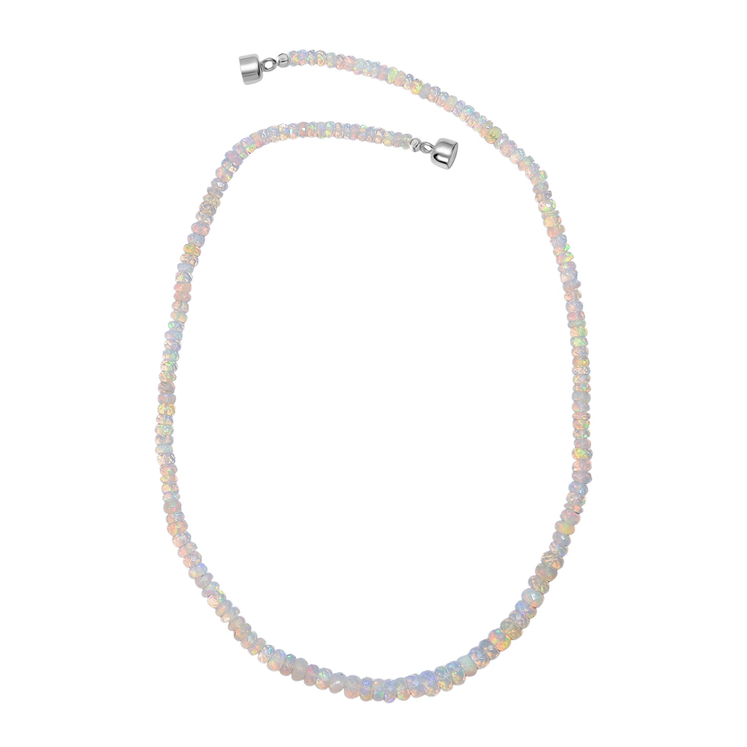 D'Joy AA Natürlicher, äthiopischer Welo Opal Halskette ca. 45 cm 925 Silber rhodiniert ca. 55,00 ct.