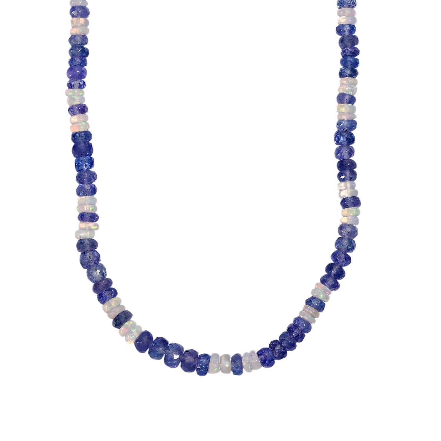 D'Joy Tansanit, Natürlicher, äthiopischer Welo Opal Halskette ca. 45 cm 925 Silber rhodiniert ca. 55,00 ct.