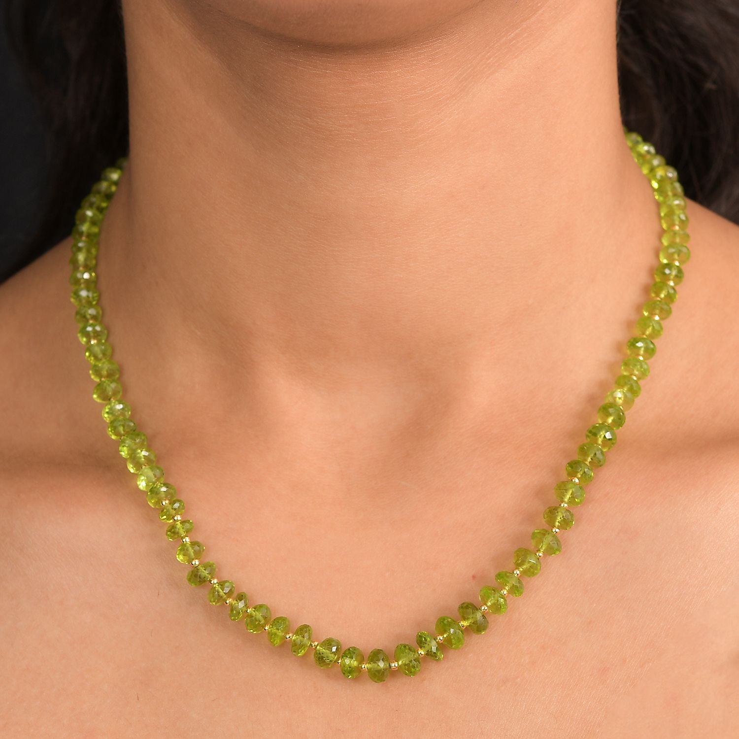 DAS GRößTE PERIDOT ANGEBOT DES JAHRES - D'Joy AAA Peridot Halskette ca. 45 cm 925 Silber 750 Gelbgold Vermeil ca. 106.00 ct