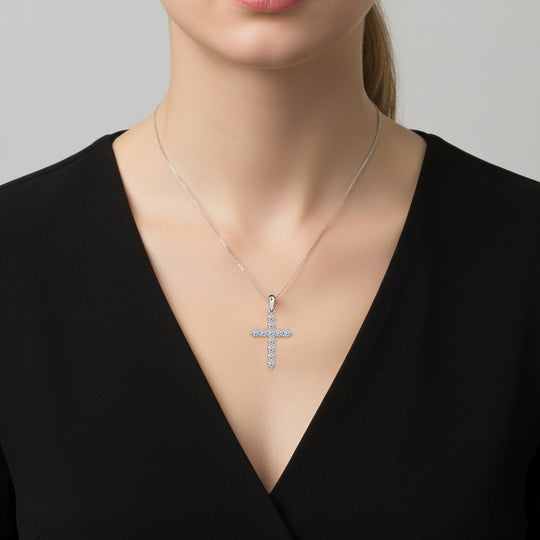 LUXURIANT SI-GH Labor Diamant Kreuz Anhänger in 585 Weißgold - 0,50 ct.