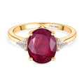 D'Joy Afrikanischer Rubin (Fissure gefüllt), Moissanit Ring 925 Silber 750 Gelb Vergoldet (Größe 21.00) ca. 4,33 ct