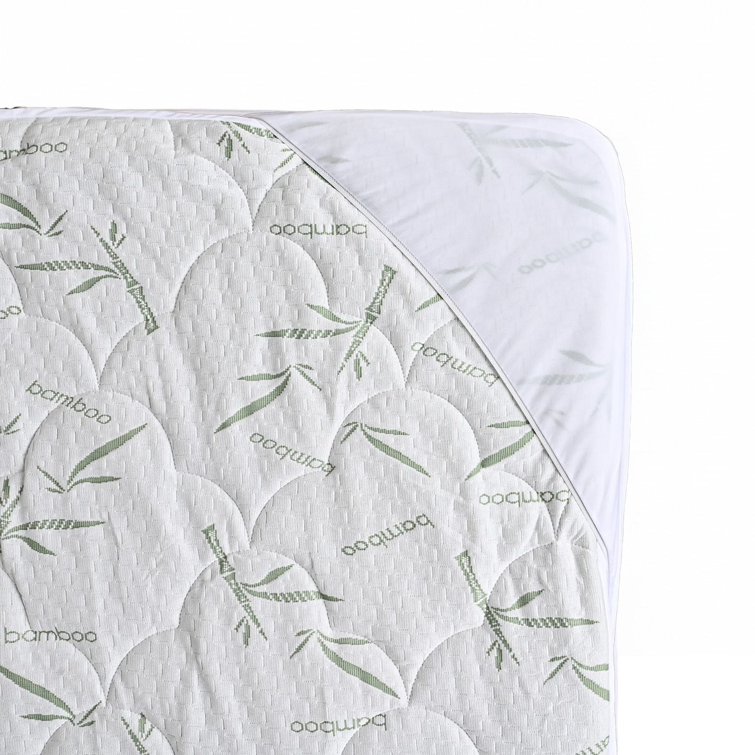 Bamboo waterproof mattress protector Fabric: 190gsm bamboo jacquard (20% bamboo fiber ,80% polyester) +0.02mmPU  Skirt : 75gsm polyester