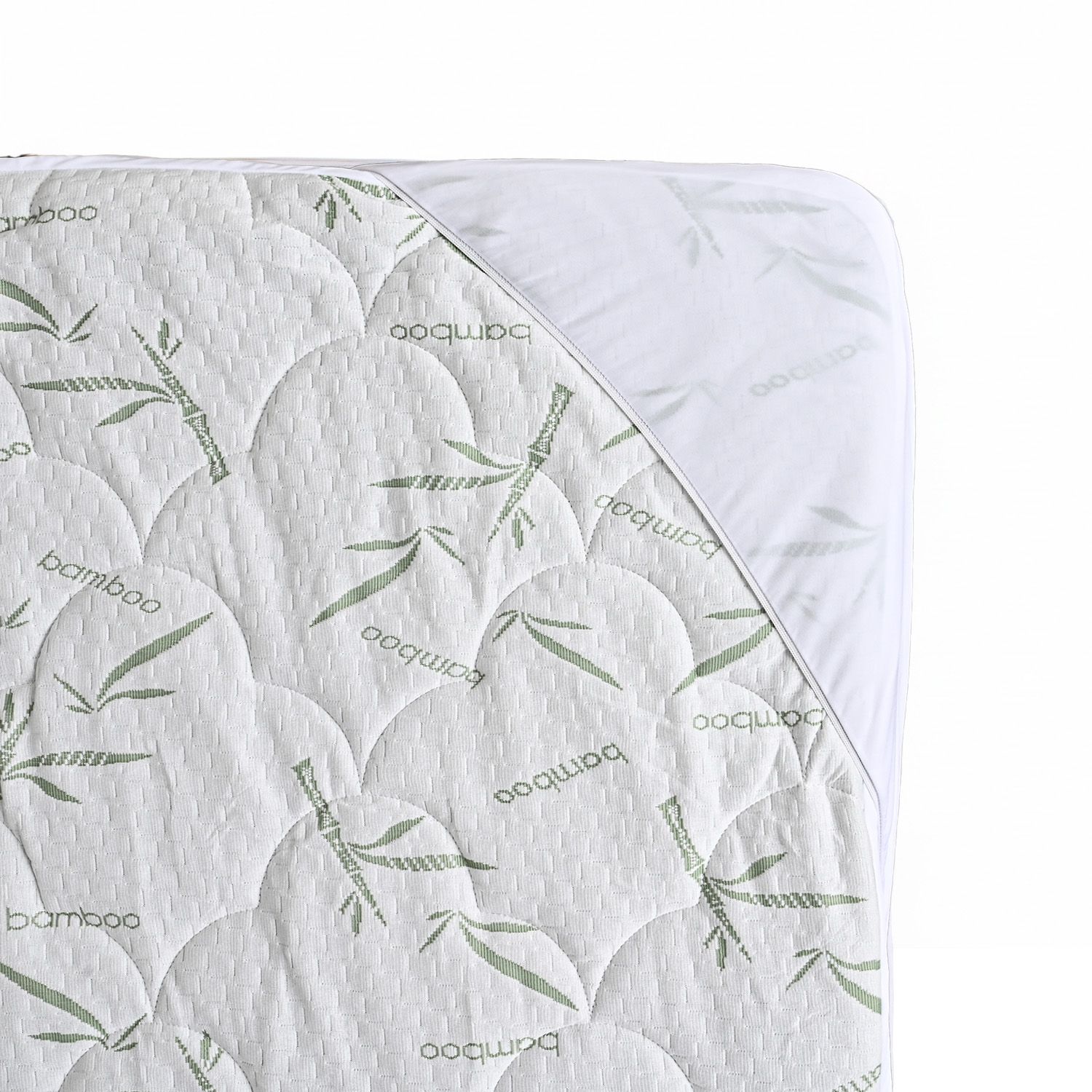 Bamboo waterproof mattress protector Fabric: 190gsm bamboo jacquard (20% bamboo fiber ,80% polyester) +0.02mmPU  Skirt : 75gsm polyester