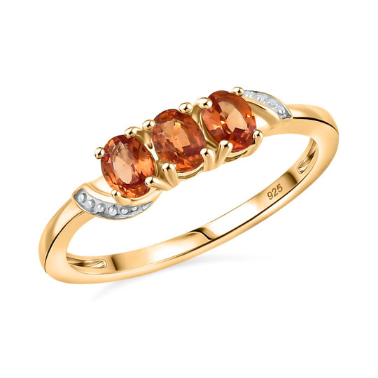 AA Orange Saphir Ring 925 Silber 750 Gelb Vergoldet (Größe 21.00) ca. 0,77 ct