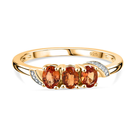 AA Orange Saphir Ring 925 Silber 750 Gelb Vergoldet (Größe 21.00) ca. 0,77 ct