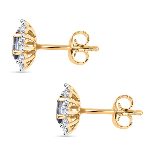 AA Tansanit, Weißer Zirkon Ohrringe 925 Silber 750 Gelb Vergoldet ca. 0.92 ct