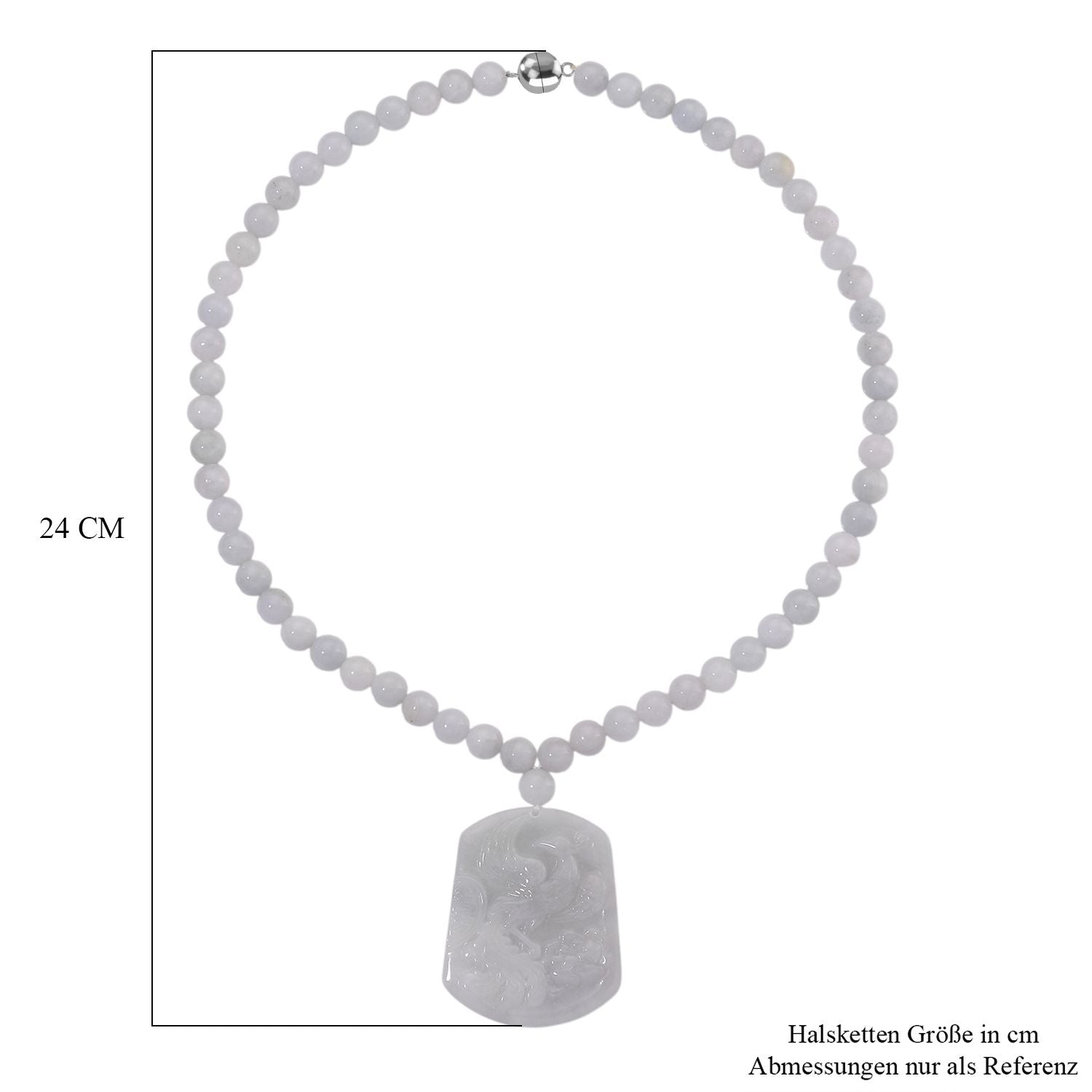 D'Joy EXTREM SELTEN Natürliche Weiße Jade Halskette ca. 50 cm 925 Silber rhodiniert ca. 400.00 ct