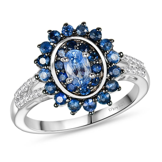 D'Joy AA Ceylon-Saphir Ring 925 Silber rhodiniert (Größe 21.00) ca. 1,23 ct