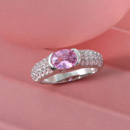 Lustro Stella Rosa Saphir-farbener Zirkonia, Weißer Zirkonia Ring 925 Silber rhodiniert (Größe 17.00)