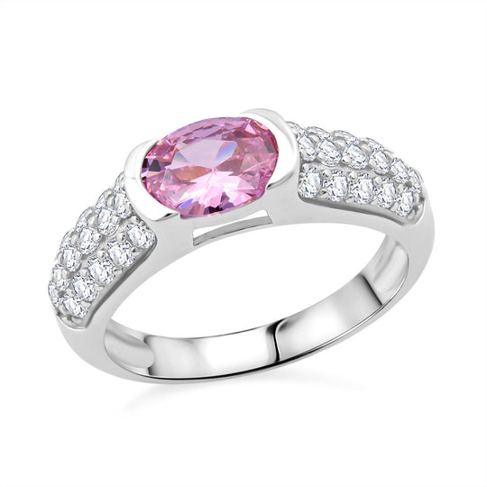 Lustro Stella Rosa Saphir-farbener Zirkonia, Weißer Zirkonia Ring 925 Silber rhodiniert (Größe 17.00)