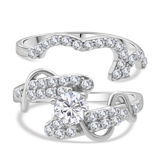 LUSTRO STELLA - Weißer Zirkonia Ring Set, 925 Silber rhodiniert (Größe 20.00)