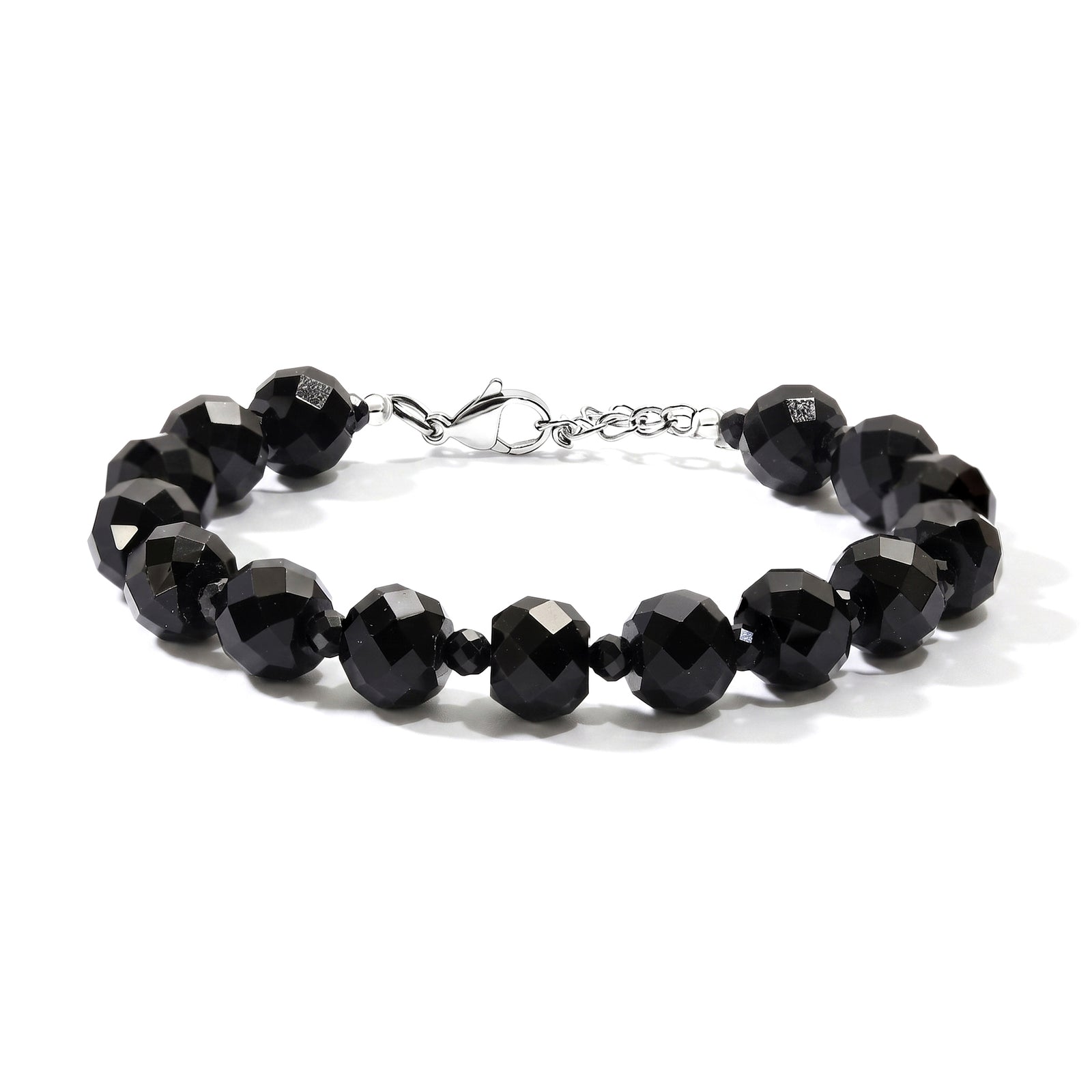 Natürlicher Vulkanachat, Schwarzer Spinell Armband ca. 19 cm 316L Edelstahl ca. 90.00 ct
