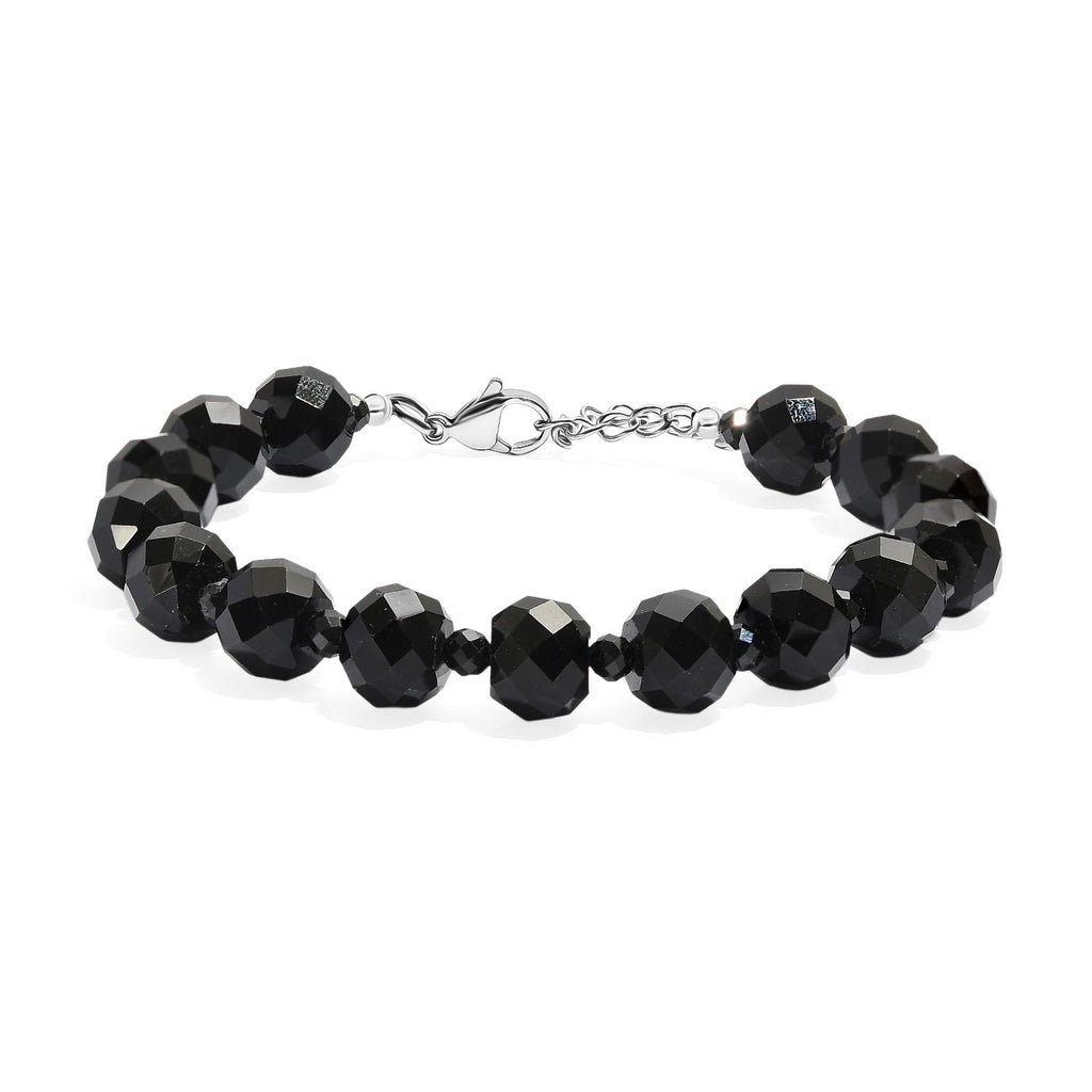 Natürlicher Vulkanachat, Schwarzer Spinell Armband ca. 19 cm 316L Edelstahl ca. 90.00 ct