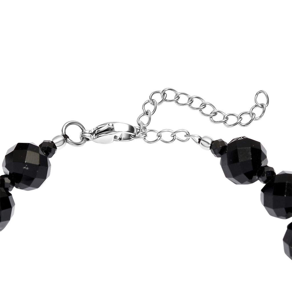 Natürlicher Vulkanachat, Schwarzer Spinell Armband ca. 19 cm 316L Edelstahl ca. 90.00 ct