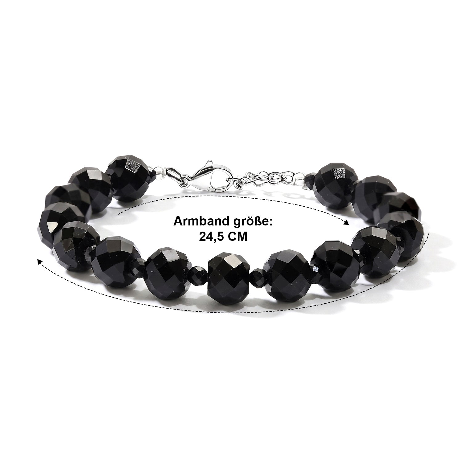 Natürlicher Vulkanachat, Schwarzer Spinell Armband ca. 19 cm 316L Edelstahl ca. 90.00 ct
