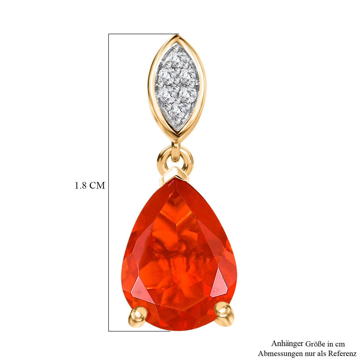 SEHR SELTENER AAAA Blaze Feueropal, Weißer Diamant Anhänger 585 Gelb Gold ca. 1.20 ct