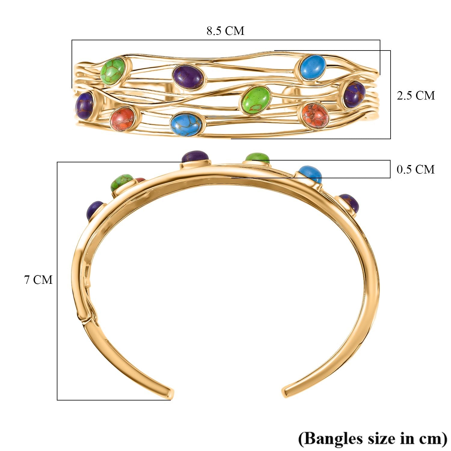 Lila Türkis, Grünes Türkis Armreif ca. 19 cm Nickelfreies Messing ca. 5.80 ct