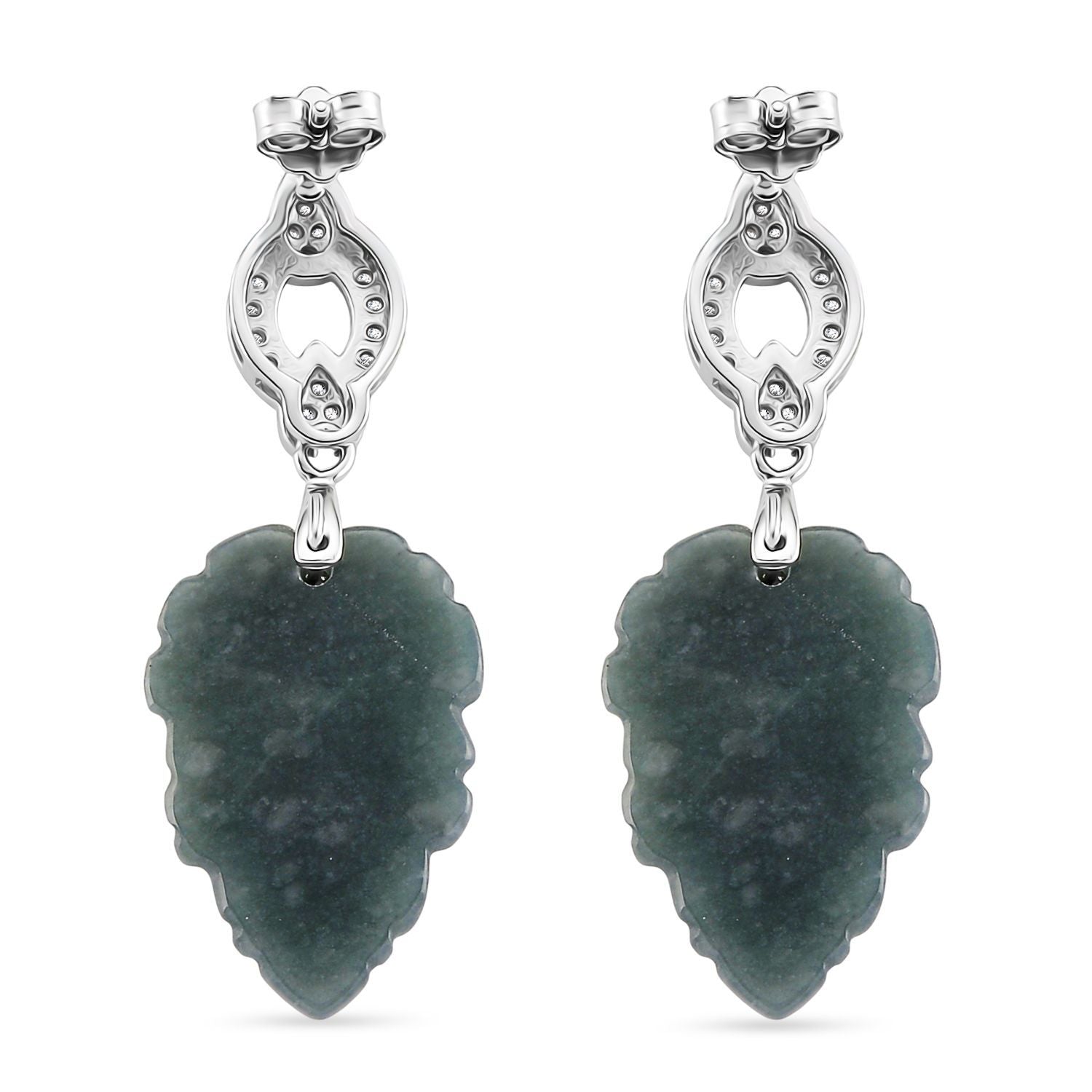 EXTREM SELTEN - D'Joy Natürlicher Olmek Jadeit, Weißer Zirkonia Ohrringe 925 Silber rhodiniert