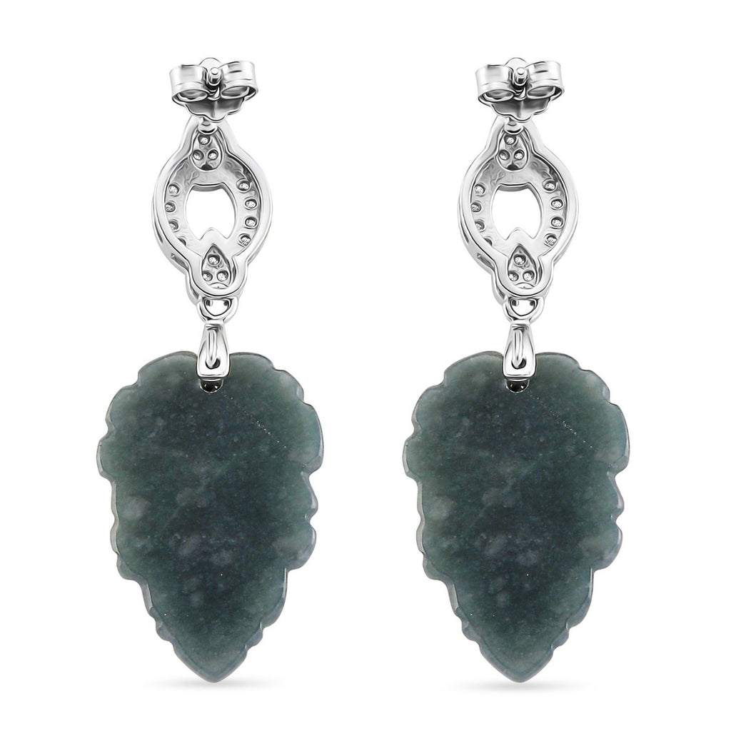 EXTREM SELTEN - D'Joy Natürlicher Olmek Jadeit, Weißer Zirkonia Ohrringe 925 Silber rhodiniert