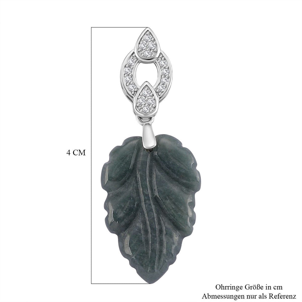 EXTREM SELTEN - D'Joy Natürlicher Olmek Jadeit, Weißer Zirkonia Ohrringe 925 Silber rhodiniert