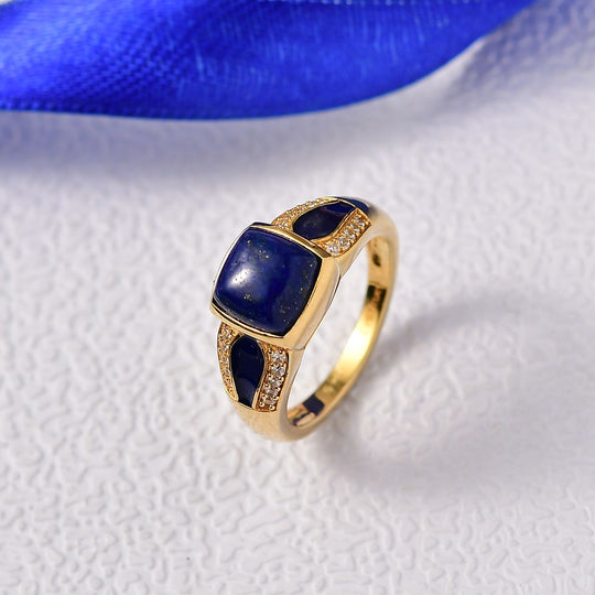 AAA Lapislazuli, Weißer Zirkon Ring Nickelfreies Messing (Größe 19.00) ca. 3.30 ct