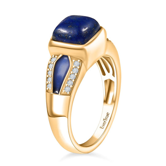 AAA Lapislazuli, Weißer Zirkon Ring Nickelfreies Messing (Größe 19.00) ca. 3.30 ct