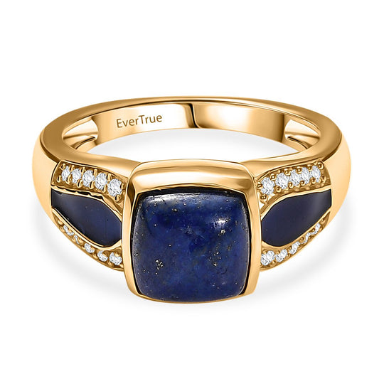AAA Lapislazuli, Weißer Zirkon Ring Nickelfreies Messing (Größe 19.00) ca. 3.30 ct