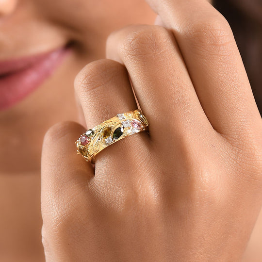 GP Italienische Garten - AA Mehrfarbiger-Turmalin Ring 925 Silber 750 Gelbgold Vermeil (Größe 20.00) ca. 1.30 ct