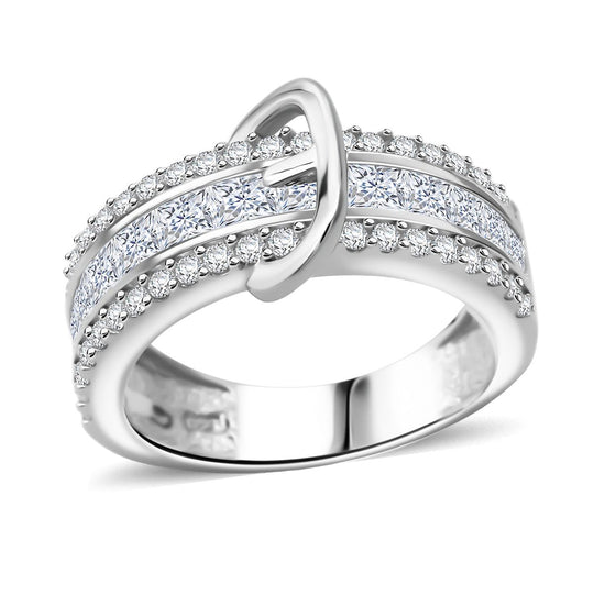 LUSTRO STELLA Weißer Zirkonia Schnalle Ring 925 Silber rhodiniert (Größe 19.00)