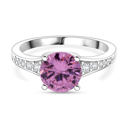LUSTRO STELLA - Rosa Zirkonia, Weißer Zirkonia Ring 925 Silber rhodiniert (Größe 19.00)