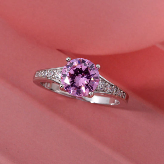 LUSTRO STELLA - Rosa Zirkonia, Weißer Zirkonia Ring 925 Silber rhodiniert (Größe 19.00)