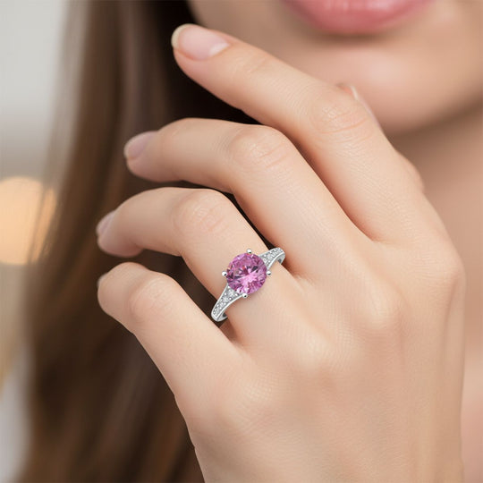 LUSTRO STELLA - Rosa Zirkonia, Weißer Zirkonia Ring 925 Silber rhodiniert (Größe 19.00)