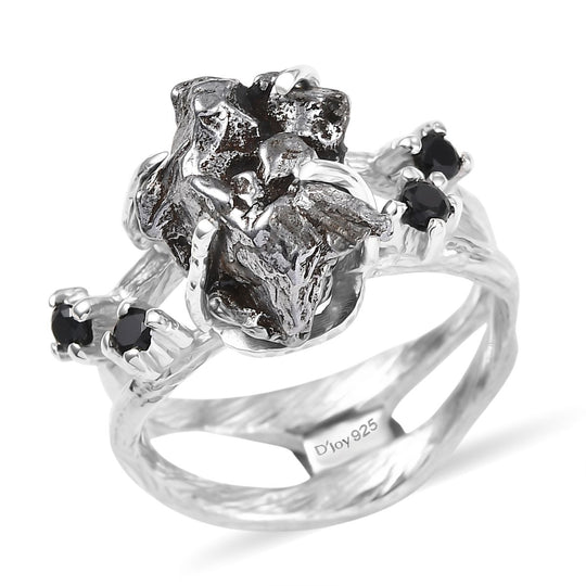 D'Joy Muonionalusta Meteorit, Schwarzer Spinell Ring 925 Silber rhodiniert (Größe 19.00) ca. 16.25 ct