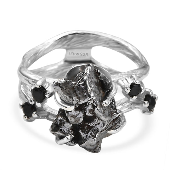 D'Joy Muonionalusta Meteorit, Schwarzer Spinell Ring 925 Silber rhodiniert (Größe 19.00) ca. 16.25 ct