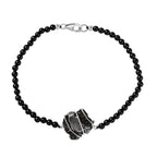 Muonionalusta Meteorit, Schwarzer Spinell Armband ca. 19 cm 925 Silber rhodiniert ca. 44.84 ct