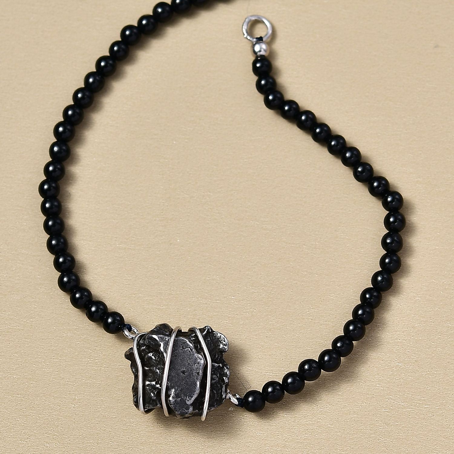 Muonionalusta Meteorit, Schwarzer Spinell Armband ca. 19 cm 925 Silber rhodiniert ca. 44.84 ct