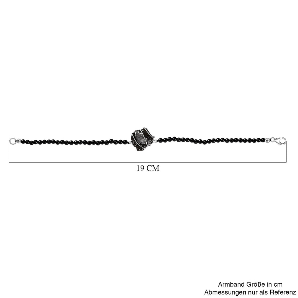 Muonionalusta Meteorit, Schwarzer Spinell Armband ca. 19 cm 925 Silber rhodiniert ca. 44.84 ct