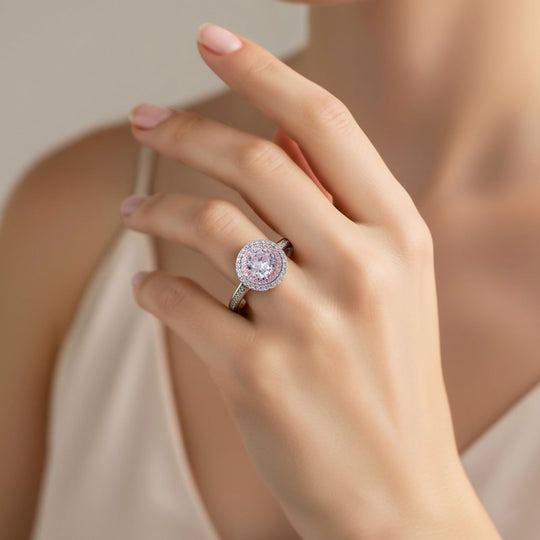 LUSTRO STELLA - Weißer Zirkonia, Rosa Zirkonia Ring 925 Silber rhodiniert (Größe 18.00)