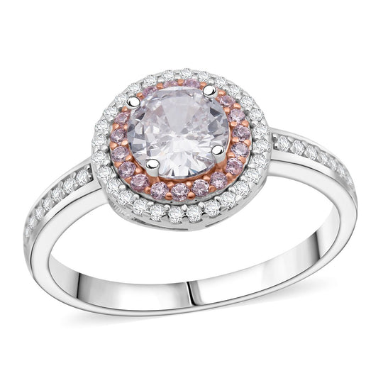 LUSTRO STELLA - Weißer Zirkonia, Rosa Zirkonia Ring 925 Silber rhodiniert (Größe 18.00)