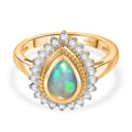 D'Joy AA Natürlicher, äthiopischer Welo Opal, Weißer Zirkon Ring 925 Silber vergoldet (Größe 19.00) ca. 1.28 ct