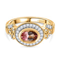 MÜNCHEN CLOSE OUT - D'Joy AA Cruzeiro Blush Turmalin, Moissanit Ring 925 Silber 750 Gelbgold Vermeil (Größe 20.00) ca. 1.15 ct