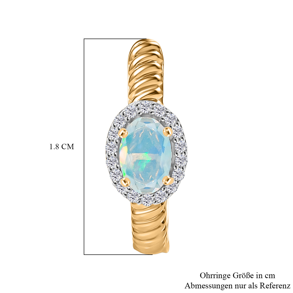 D'Joy AA Natürlicher, äthiopischer Welo Opal, Weißer Zirkon Ohrringe 925 Silber vergoldet ca. 0.80 ct