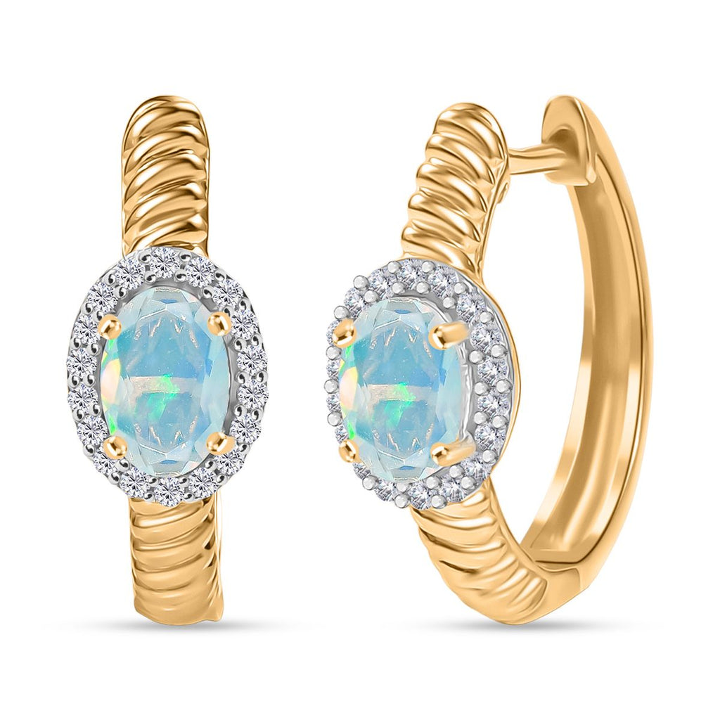 D'Joy AA Natürlicher, äthiopischer Welo Opal, Weißer Zirkon Ohrringe 925 Silber vergoldet ca. 0.80 ct