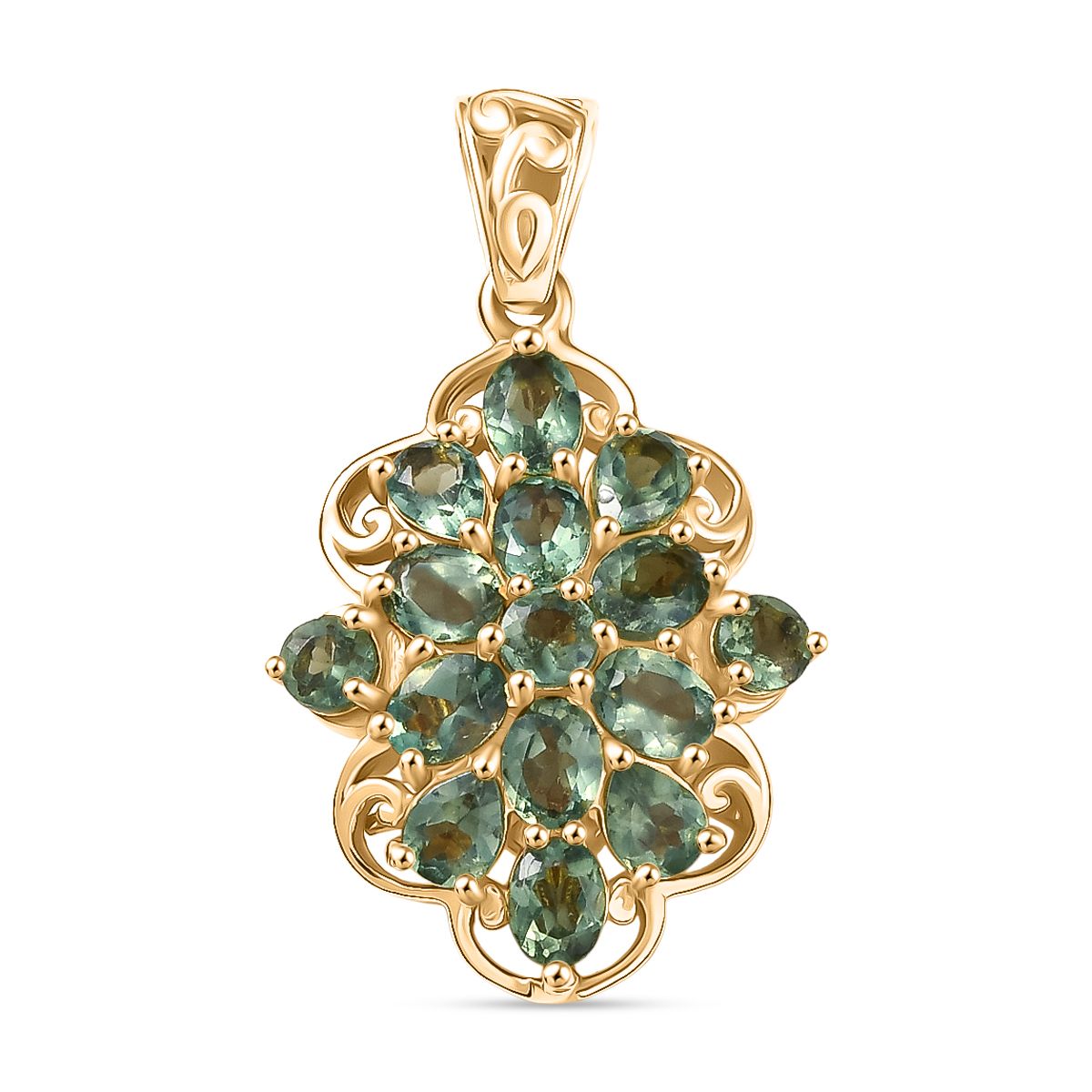 D'Joy Grüner Apatit Anhänger 925 Silber 750 Gelb Vergoldet ca. 2.65 ct